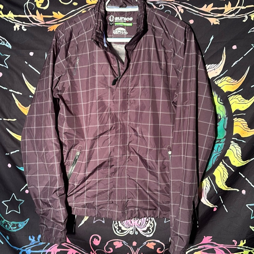 Sunice  Men’s Typhoon Zephal Golf Rain JacketFull Zip Brown Check Windbreaker Sm